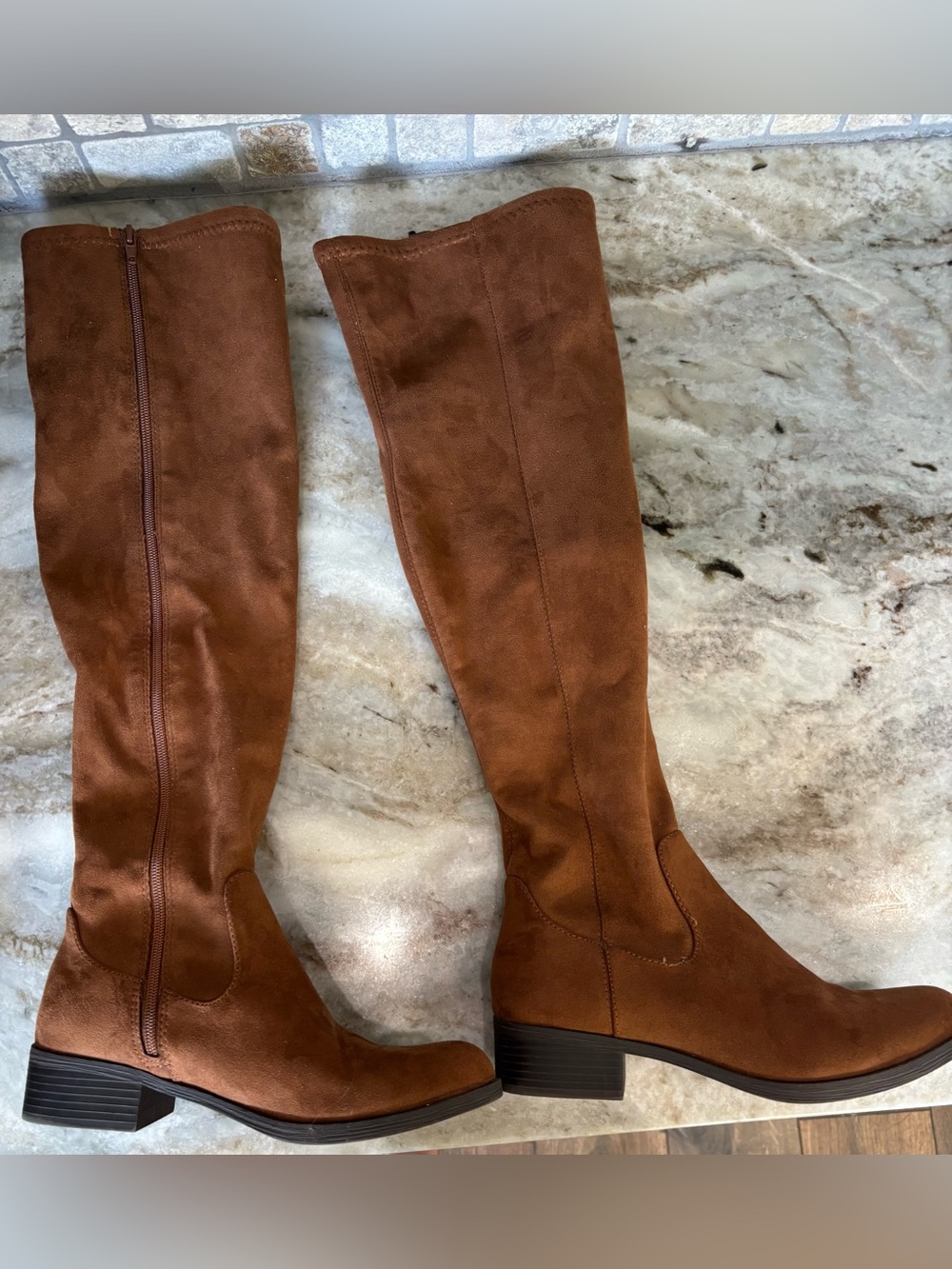 Brown Knee-High Suede Boots - Women's Fashion